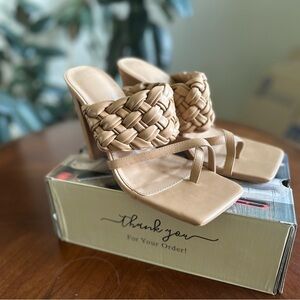 Elegant Tan Woven Heeled Sandals